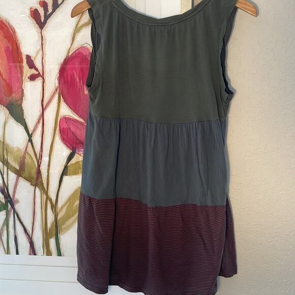 BDG Urban Outfitters Green Maroon Gray Stripe Tiered Tank Top Babydoll - Picture 3 of 5